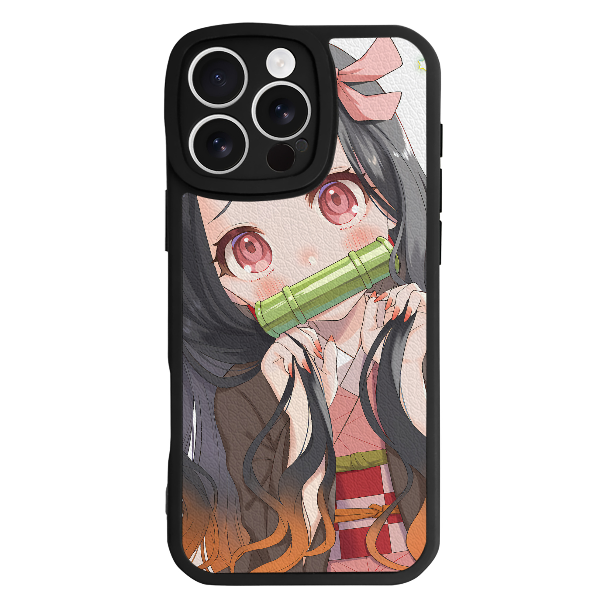 （画像用） 鬼滅の刃（きめつのやいば）竈門 禰󠄀豆子／かまど ねずこ Kamado Nezuko 【iPhone 16シリーズ対応】シリコンスマホケース（レザー調） 材質：シリコン